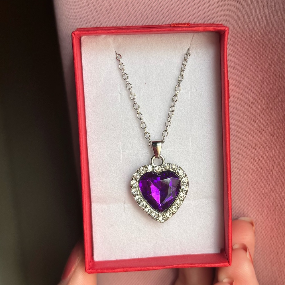 Purple Silver Heart Necklace